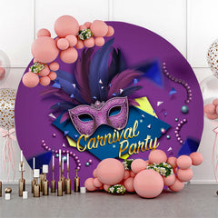 Aperturee Circle Purple Feather Mask Carnival Party Backdrop