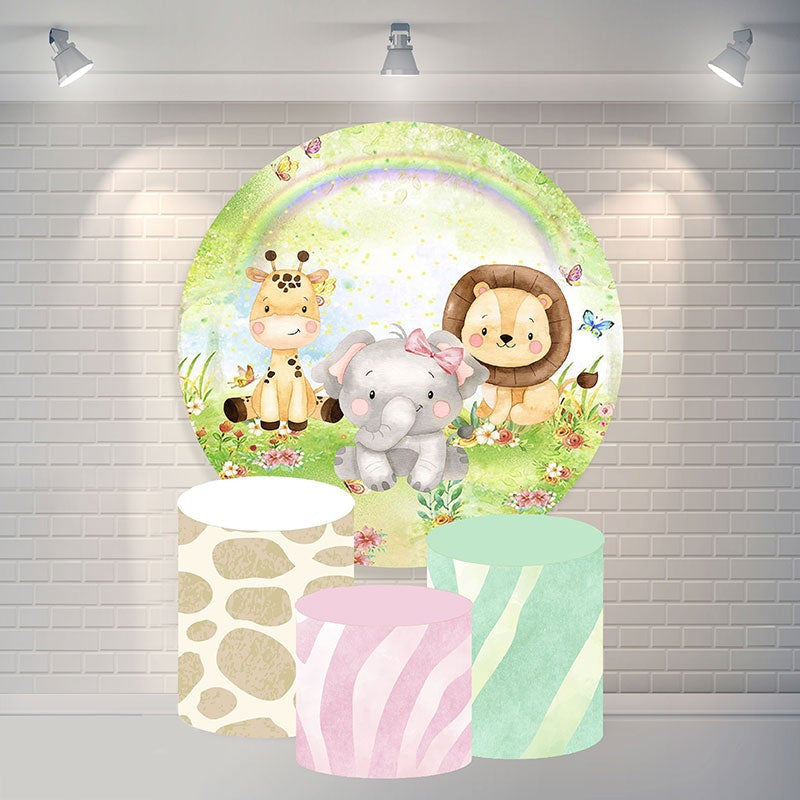 Aperturee Circle Rainbow And Animals Happy Birthday Backdrop