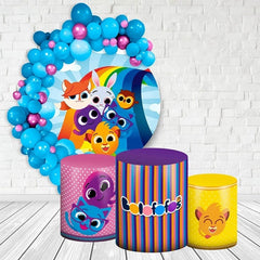 Aperturee Circle Rainbow And Cartoon Animals Birthday Backdrop Kit