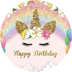 Aperturee Circle Rainbow And Unicorn Happy Birthday Backdrop