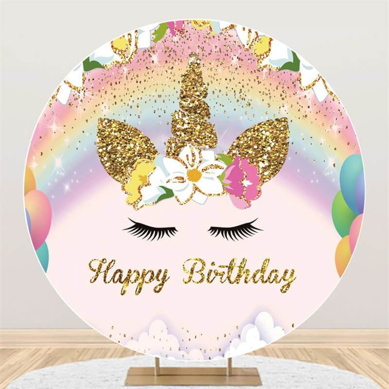 Aperturee Circle Rainbow And Unicorn Happy Birthday Backdrop