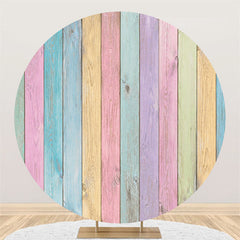 Aperturee Circle Rainbow Color Wooden Happy Birthday Backdrop