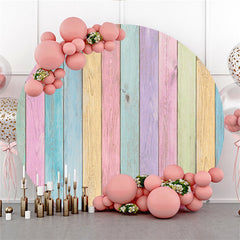 Aperturee Circle Rainbow Color Wooden Happy Birthday Backdrop