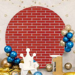 Aperturee - Circle Red Bricks Birthday Decoration Backdrop