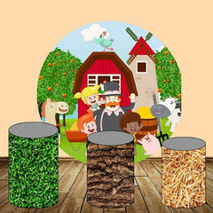 Aperturee Circle Red Farm Housre Kids Happy Birthday Backdrop Kit