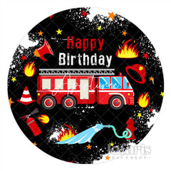 Aperturee Circle Red Fire Truck Black Birthday Party Backdrop For Boy