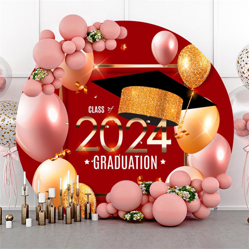 Aperturee - Circle Red Glitter Balloons Backdrop For Graduation