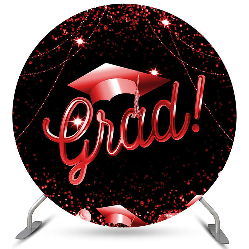 Aperturee Circle Red Glitter Black Happy Graduation Backdrop