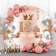 Aperturee Circle Rose Gold Balloons 18th Happy Birthday Backdrop