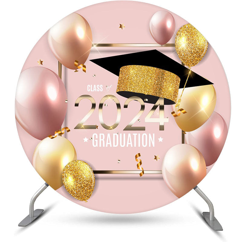 Aperturee - Circle Rose Gold Balloons Happy Graduation Backdrop