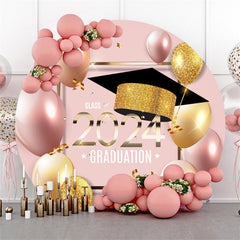 Aperturee - Circle Rose Gold Balloons Happy Graduation Backdrop