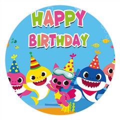 Aperturee Circle Sea Blue Cartoon Shark Happy Birthday Backdrop