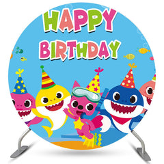 Aperturee Circle Sea Blue Cartoon Shark Happy Birthday Backdrop