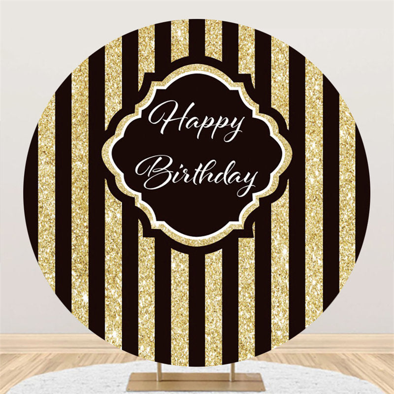 Aperturee Circle Simple Gold Black Stripe Happy Birthday Backdrop