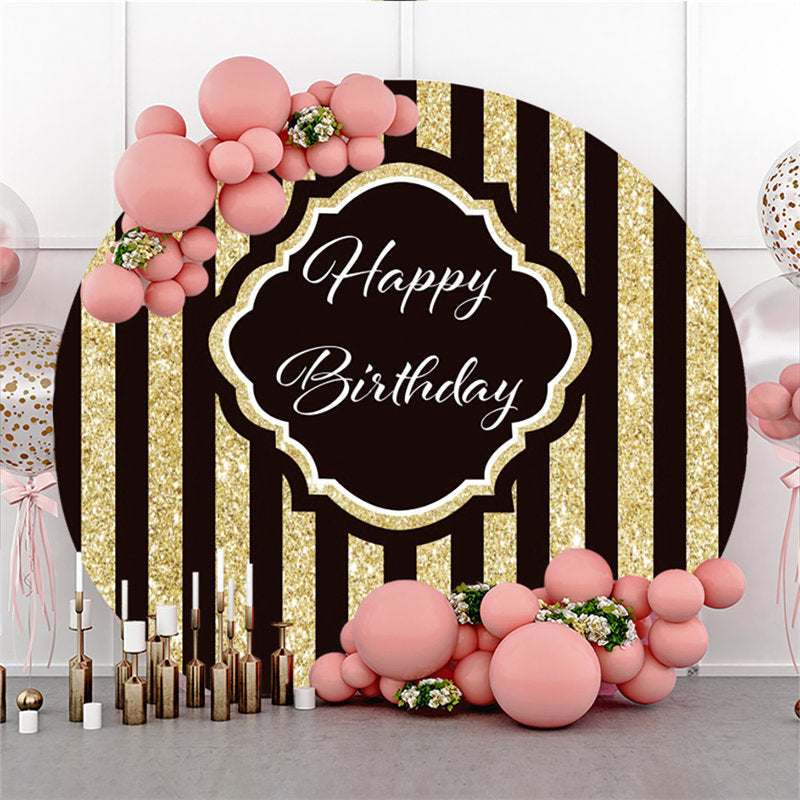 Aperturee Circle Simple Gold Black Stripe Happy Birthday Backdrop