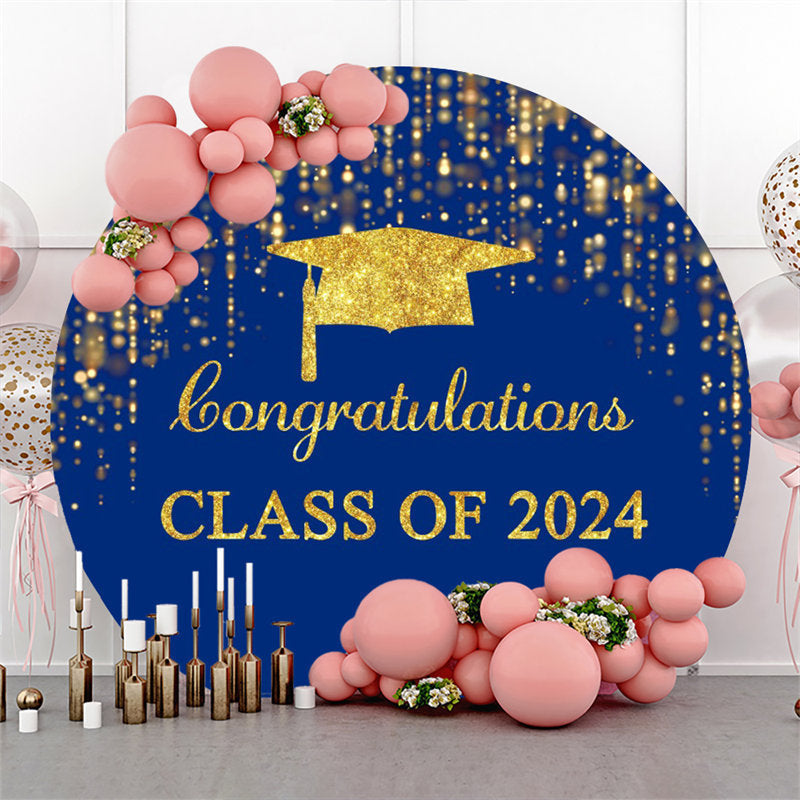 Aperturee - Circle Sparkle Golden Blue Happy Graduation Backdrop