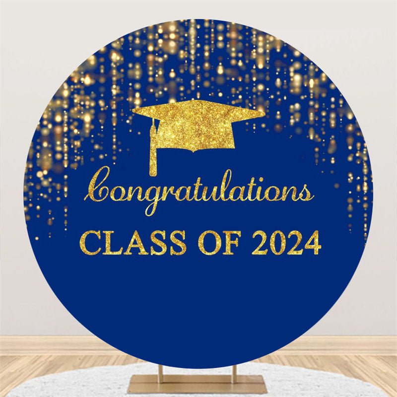 Aperturee - Circle Sparkle Golden Blue Happy Graduation Backdrop