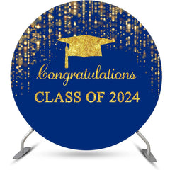 Aperturee - Circle Sparkle Golden Blue Happy Graduation Backdrop