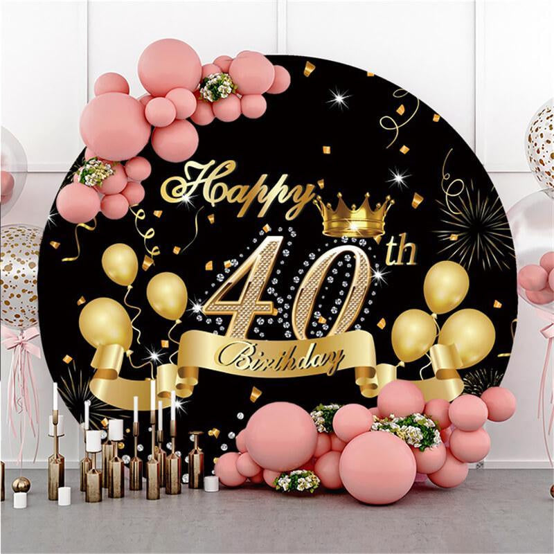 Aperturee Circle Fireworks Balloons 40th Happy Birthday Backdrop