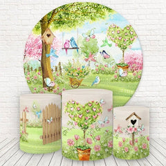 Aperturee Circle Spring Scenery Round Birthday Party Backdrop Kit