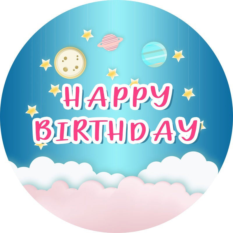 Aperturee - Circle Star Blue Sky Happy Birthday Backdrop