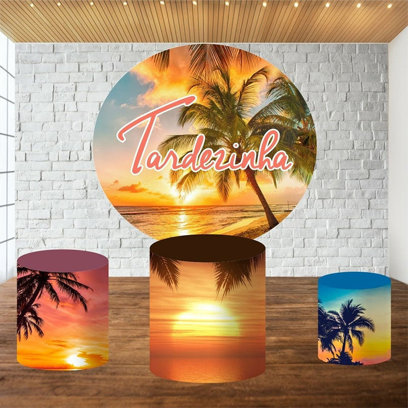 Aperturee Circle Summer Beach Scenery Round Birthday Backdrop