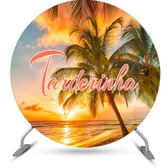 Aperturee - Circle Summer Beach Scenery Round Birthday Backdrop