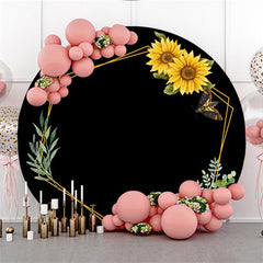 Aperturee Circle Sunflower Golden Hexagon Happy Birthday Backdrop