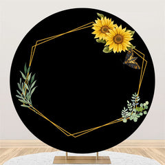 Aperturee Circle Sunflower Golden Hexagon Happy Birthday Backdrop