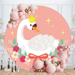 Aperturee - Circle Swan And Floral Light Pink Baby Shower Backdrop