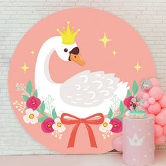 Aperturee - Circle Swan And Floral Light Pink Baby Shower Backdrop