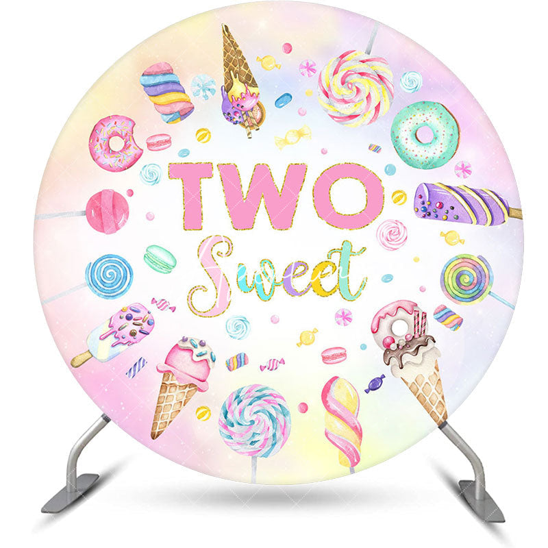 Aperturee - Circle Sweet Candy Ice Cream 2nd Birthday Backdrop