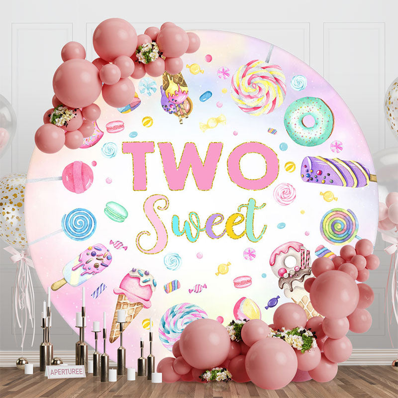 Aperturee - Circle Sweet Candy Ice Cream 2nd Birthday Backdrop