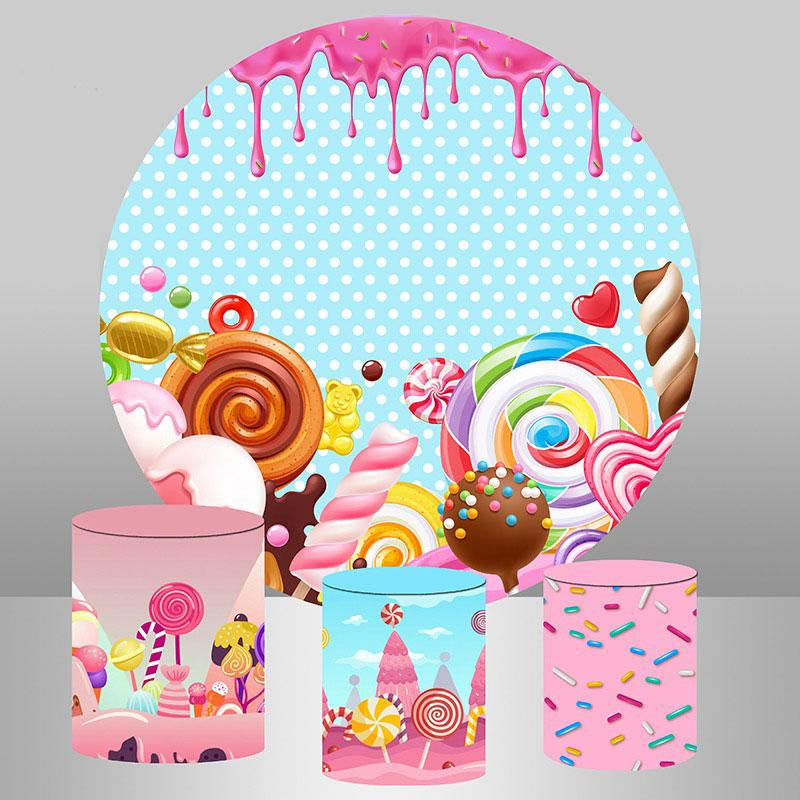 Aperturee Circle Sweet Donut Candy Birthday Party Backdrop For Girl