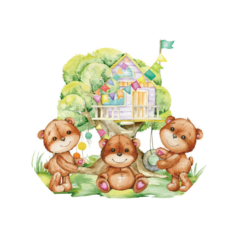 Aperturee - Circle Teddy Bears And Tree Baby Shower Backdrop