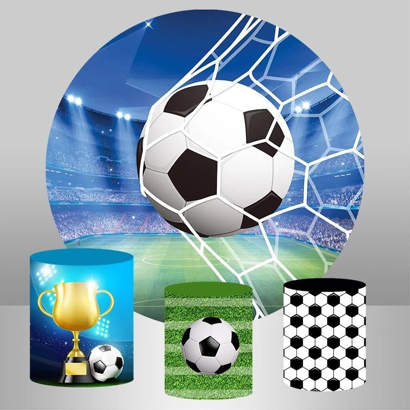 Aperturee - Circle White Black Football Happy Birthday Backdrop