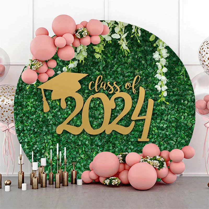 Aperturee - Circle White Floral Green Leaf Class Of 2024 Backdrop