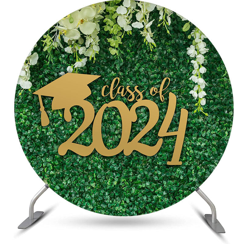 Aperturee Circle White Floral Green Leaf Class Of 2024 Backdrop