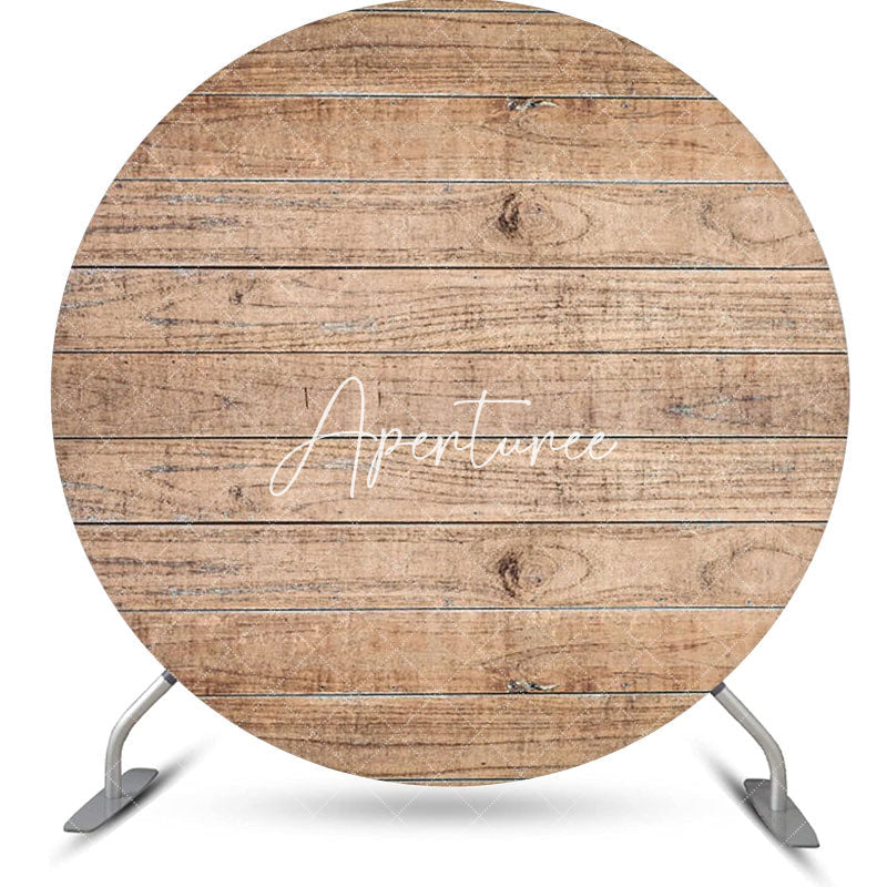 Aperturee - Circle Wooden Textured Simple Baby Shower Backdrop