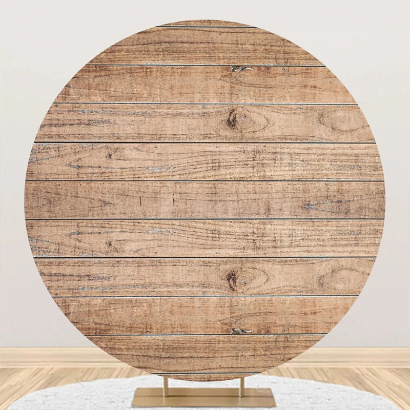 Aperturee - Circle Wooden Textured Simple Baby Shower Backdrop