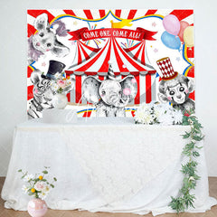 Aperturee - Circus Animal Show Red White Stripe Birthday Backdrop