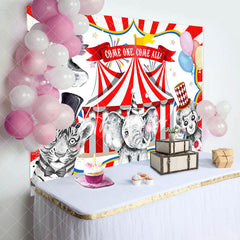 Aperturee - Circus Animal Show Red White Stripe Birthday Backdrop