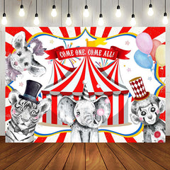 Aperturee - Circus Animal Show Red White Stripe Birthday Backdrop