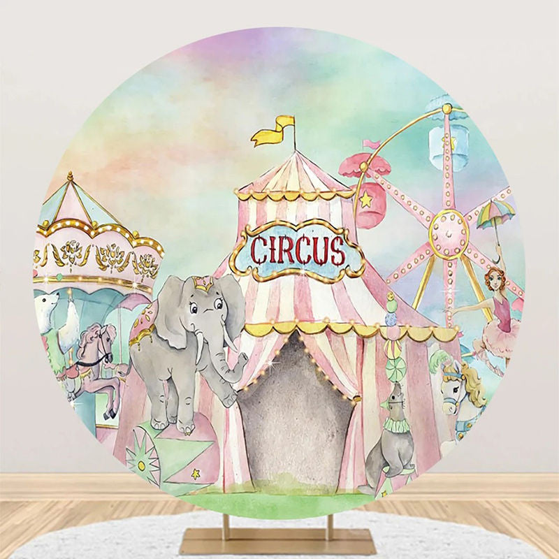 Aperturee - Circus Carousel Animals Tent Round Birthday Backdrop