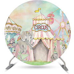 Aperturee - Circus Carousel Animals Tent Round Birthday Backdrop