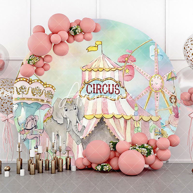 Aperturee - Circus Carousel Animals Tent Round Birthday Backdrop