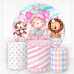 Aperturee Circus Girl Animals Pink Round Birthday Backdrop Kit