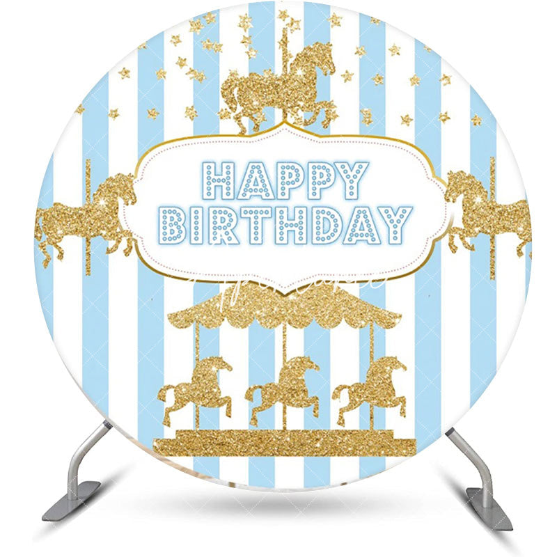 Aperturee - Circus Gold Carousel Stripes Round Birthday Backdrop