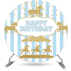 Aperturee - Circus Gold Carousel Stripes Round Birthday Backdrop