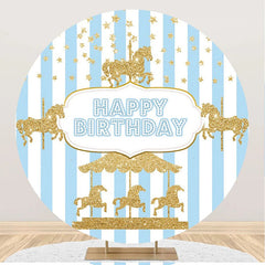 Aperturee - Circus Gold Carousel Stripes Round Birthday Backdrop